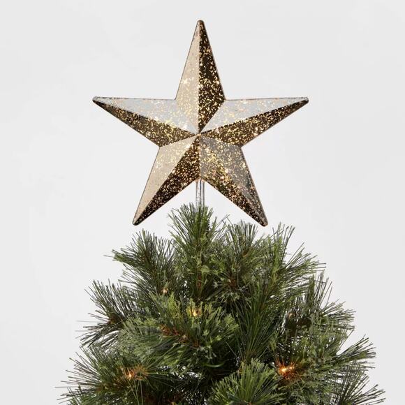 Lit Faux Mercury Glass Star Christmas Tree Topper Silver 10" Holiday Light Up - Picture 6 of 9